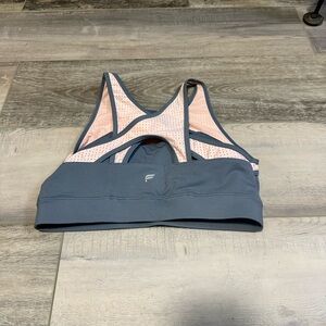 Fabletics Mesh Breathable Stormcloud and Capri Coral Sports Bra
